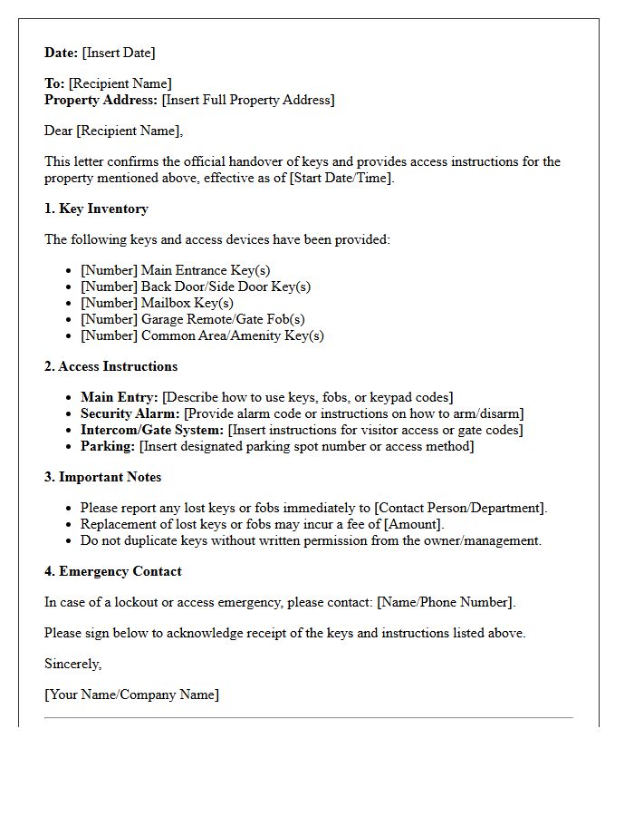 Key Handover And Access Instruction Letter