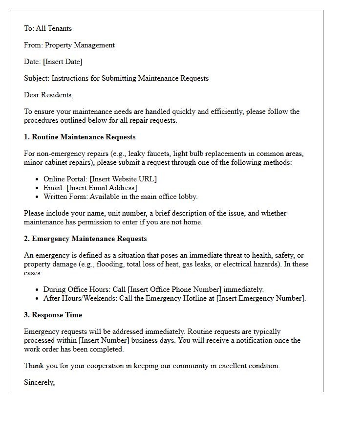 Maintenance Request Procedure Instruction Letter