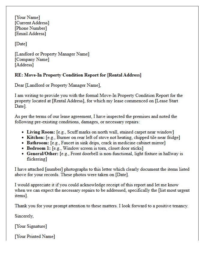 Move-In Property Condition Report Letter