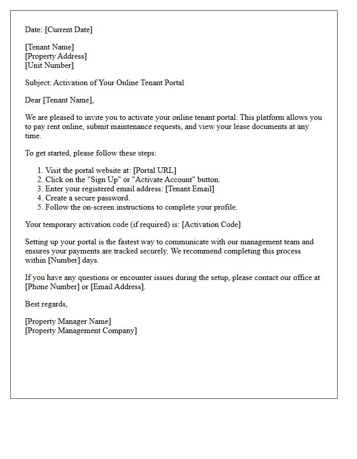 Tenant Online Portal Activation Letter