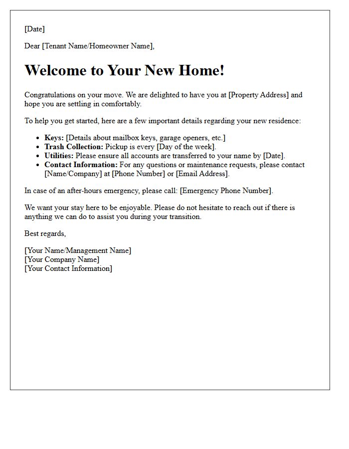 Welcome To Your New Home Letter