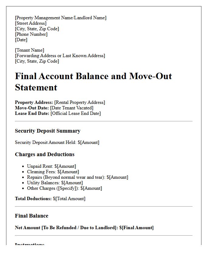 Final Account Balance And Move-Out Statement Letter