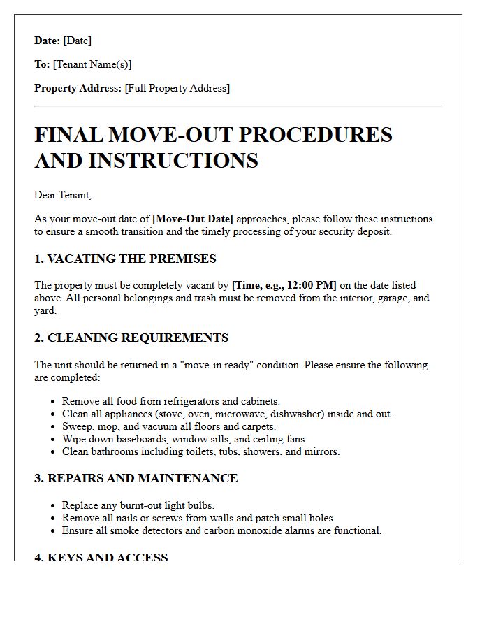 Final Move-Out Day Procedure And Instruction Letter