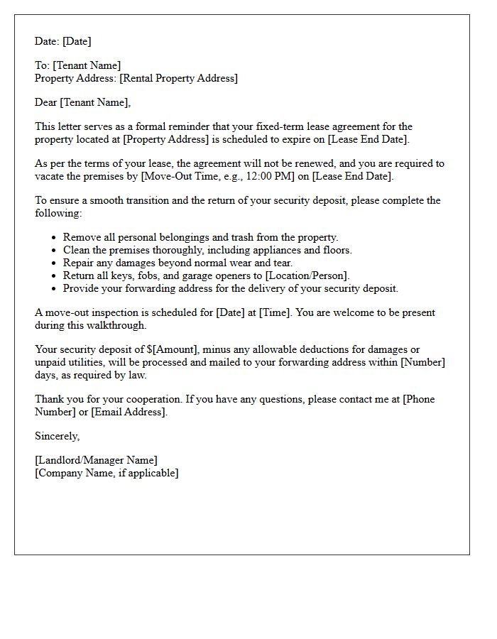 Fixed-Term Lease Expiration And Move-Out Letter