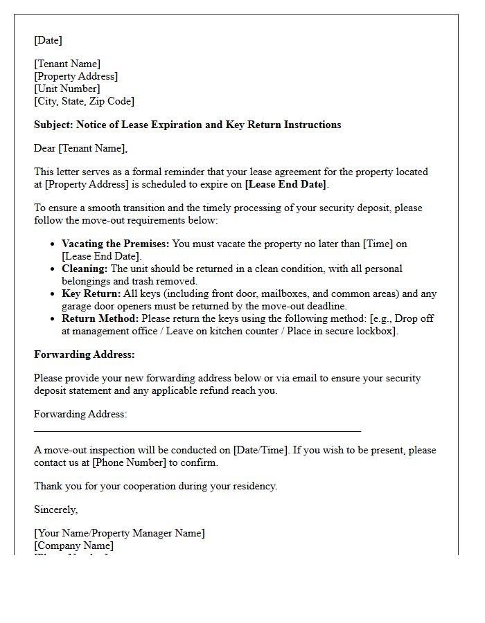 Lease Expiration And Key Return Instruction Letter
