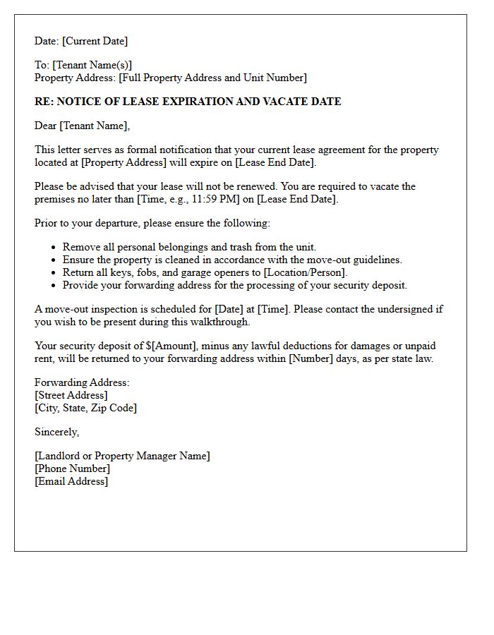 Notice Of Lease Expiration And Vacate Letter