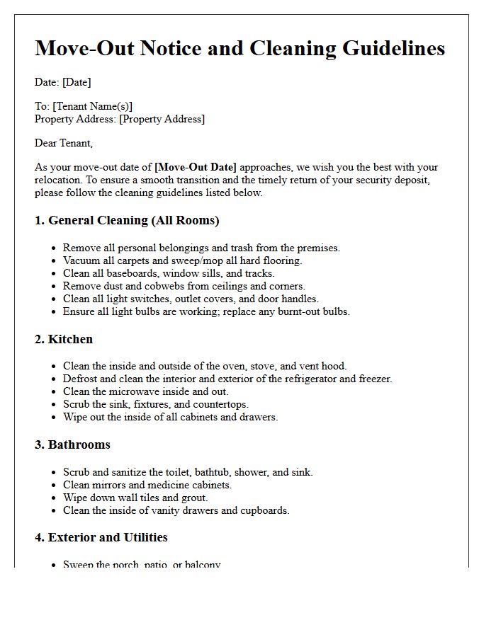 Property Cleaning Guidelines And Move-Out Letter