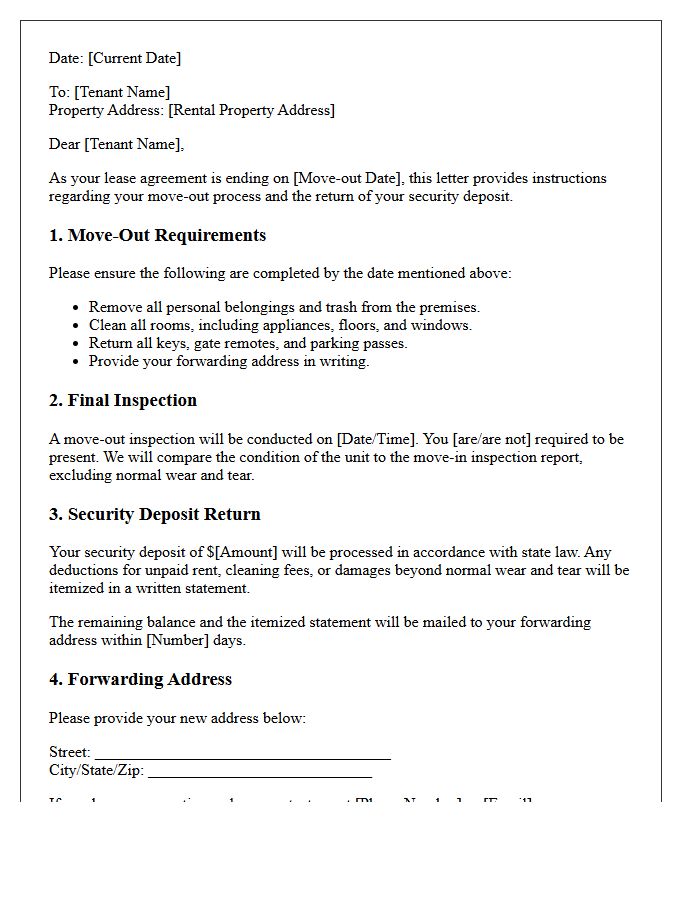 Security Deposit Information And Move-Out Letter