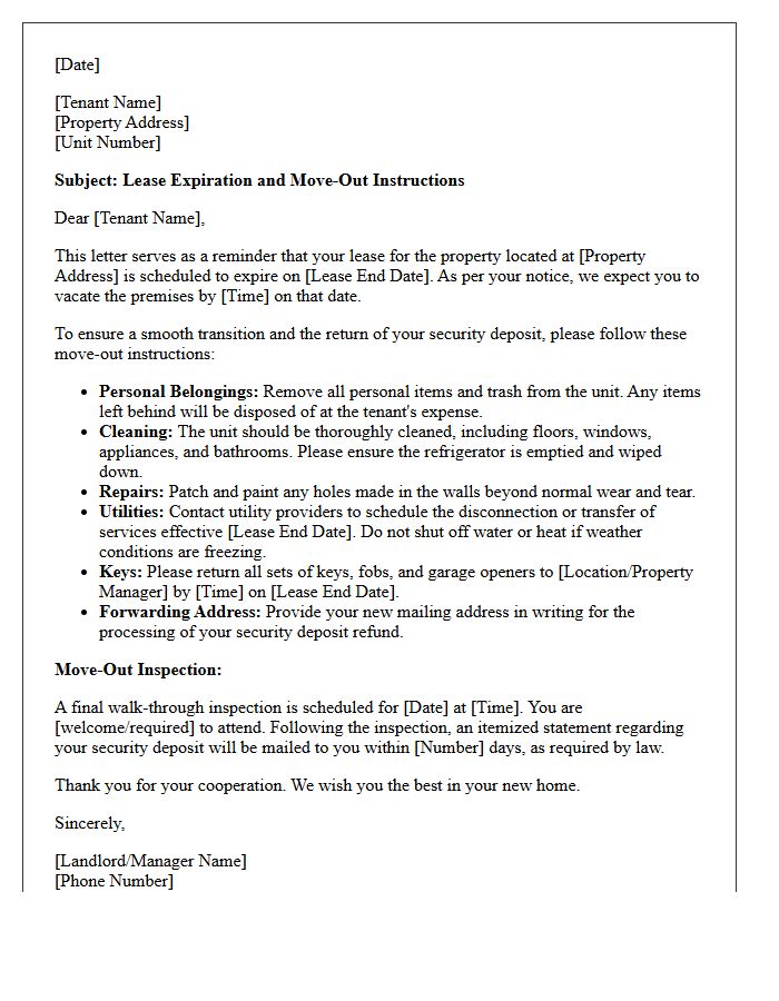 Standard Lease Expiration And Move-Out Instruction Letter