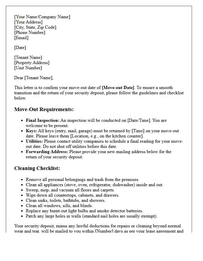 Tenant Move-Out Checklist And Instruction Letter
