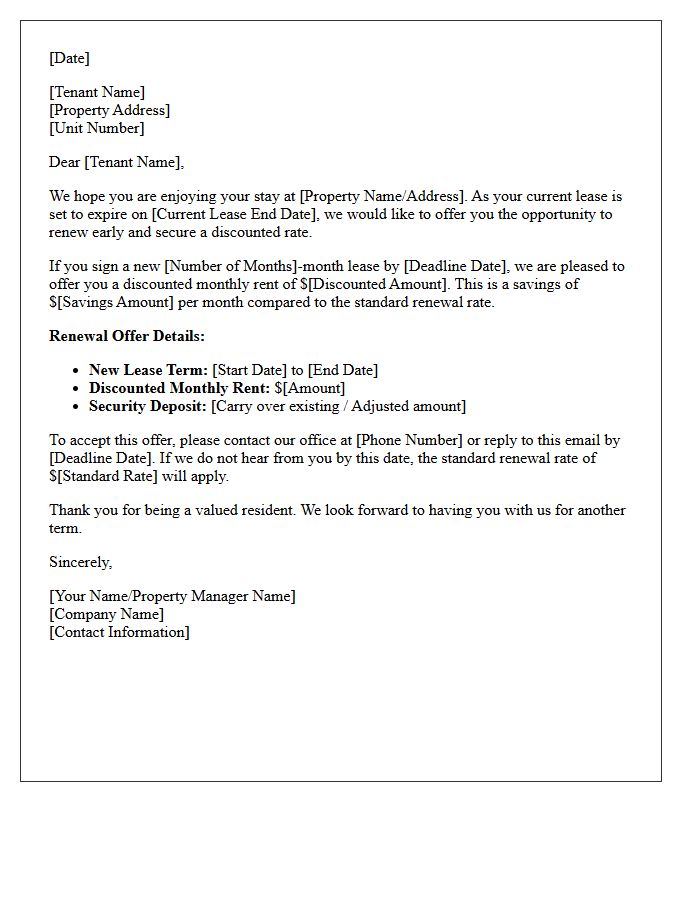 Discounted Rent Early Lease Renewal Offer Letter