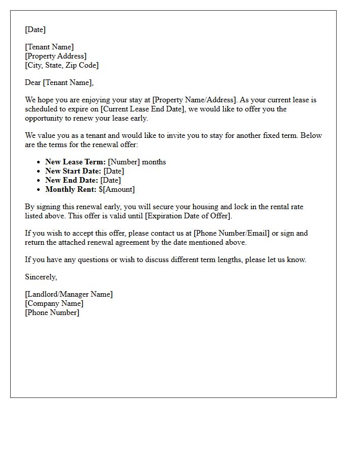 Fixed Term Early Lease Renewal Offer Letter