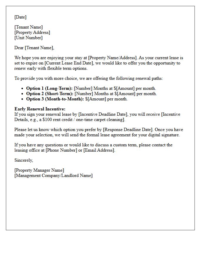 Flexible Term Early Lease Renewal Offer Letter