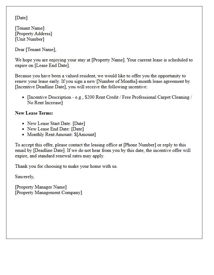 Incentive Based Early Lease Renewal Offer Letter