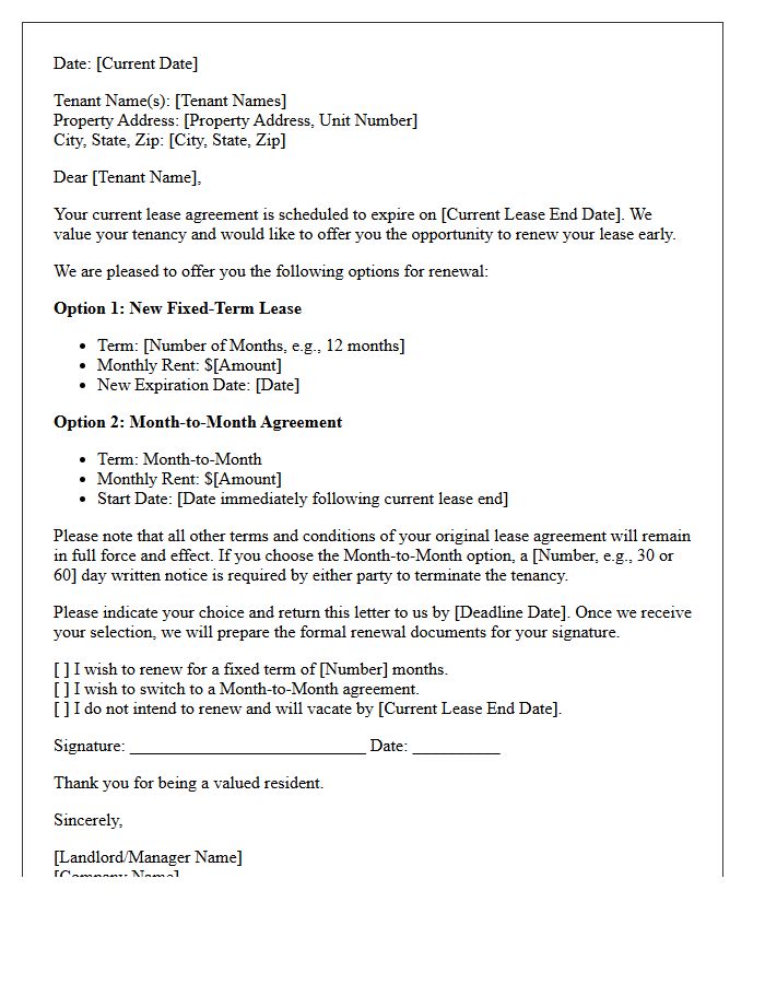 Month To Month Option Early Lease Renewal Offer Letter
