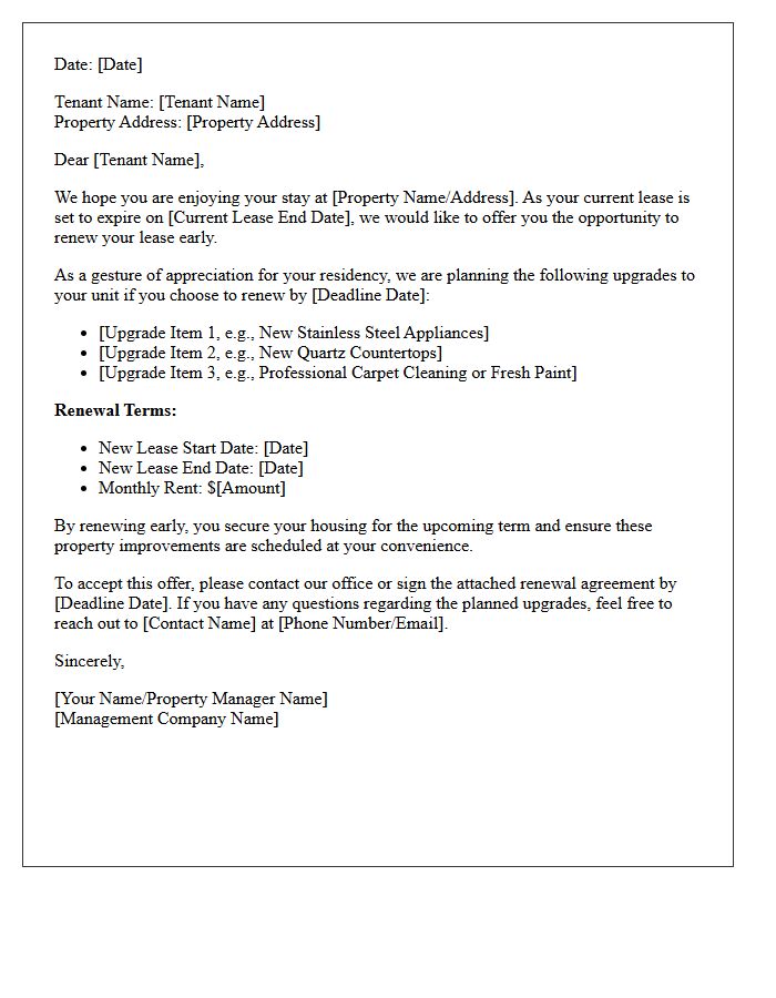 Property Upgrade Early Lease Renewal Offer Letter
