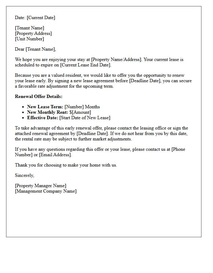 Rate Adjustment Early Lease Renewal Offer Letter