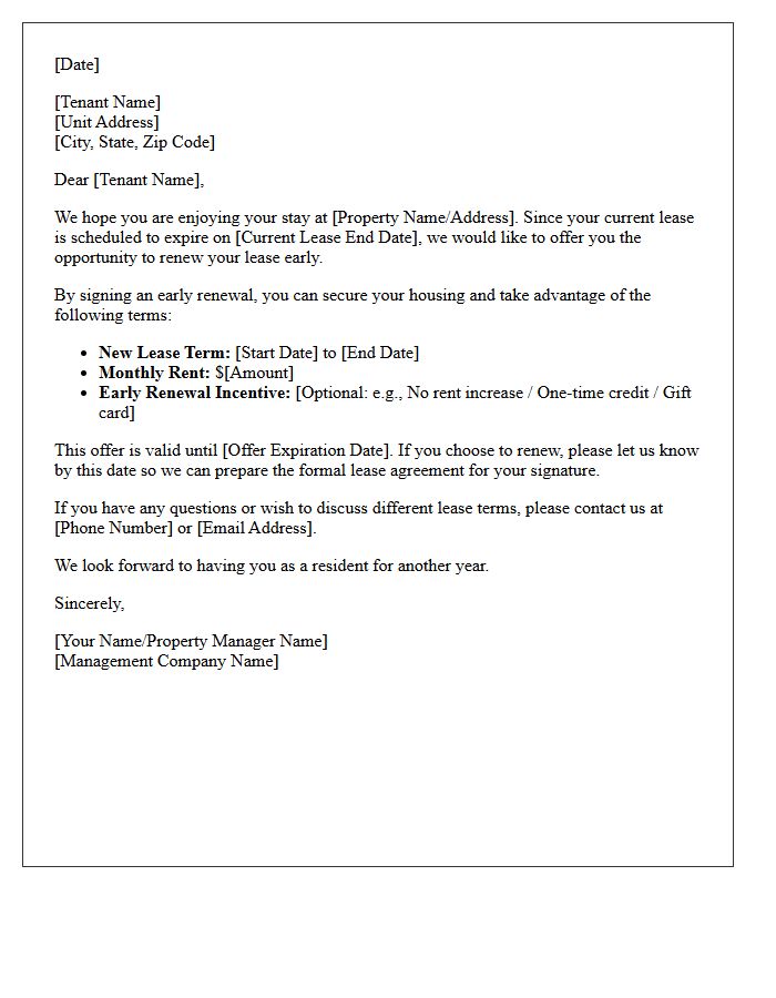Residential Unit Early Lease Renewal Offer Letter