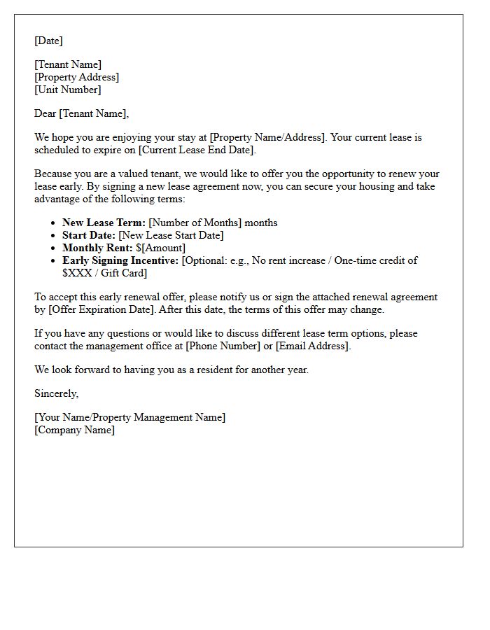 Standard Early Lease Renewal Offer Letter