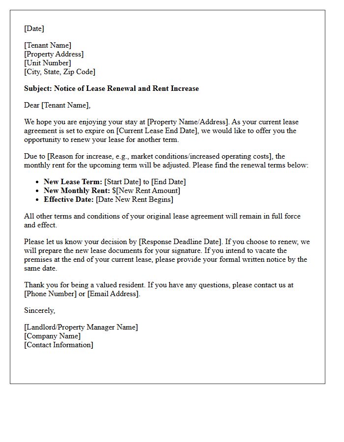 Early Notice Lease Renewal with Rent Increase Letter