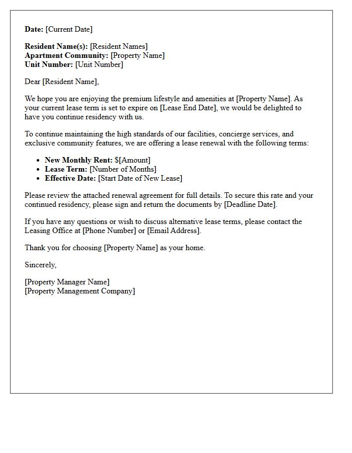 Luxury Apartment Lease Renewal with Rent Increase Letter