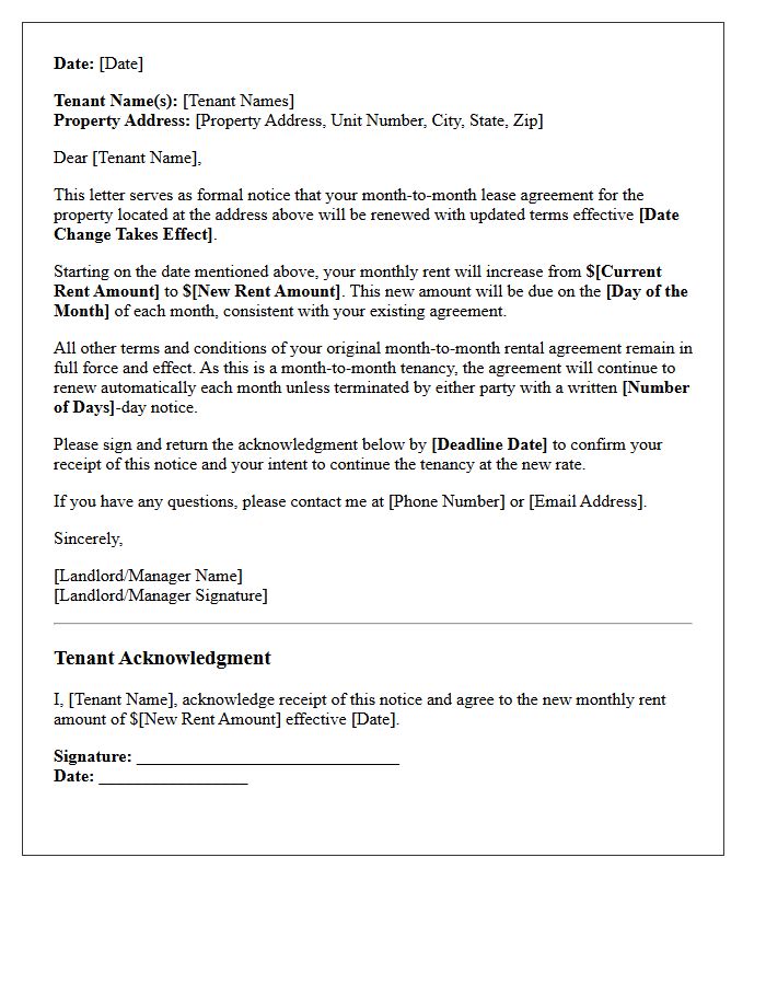Month-to-Month Lease Renewal and Rent Increase Notice Letter