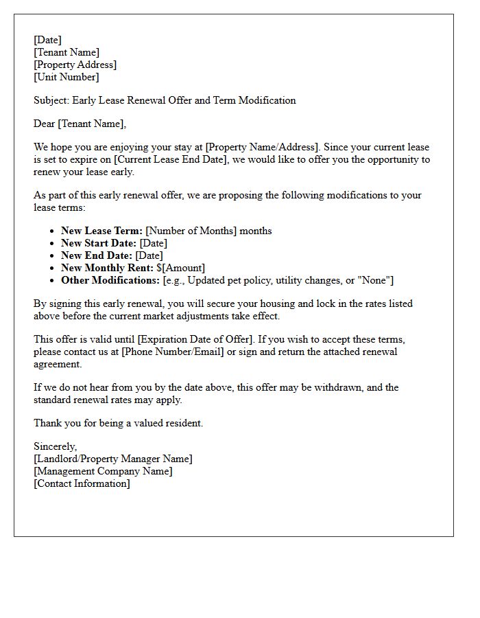 Early Lease Renewal Offer with Term Modification Letter