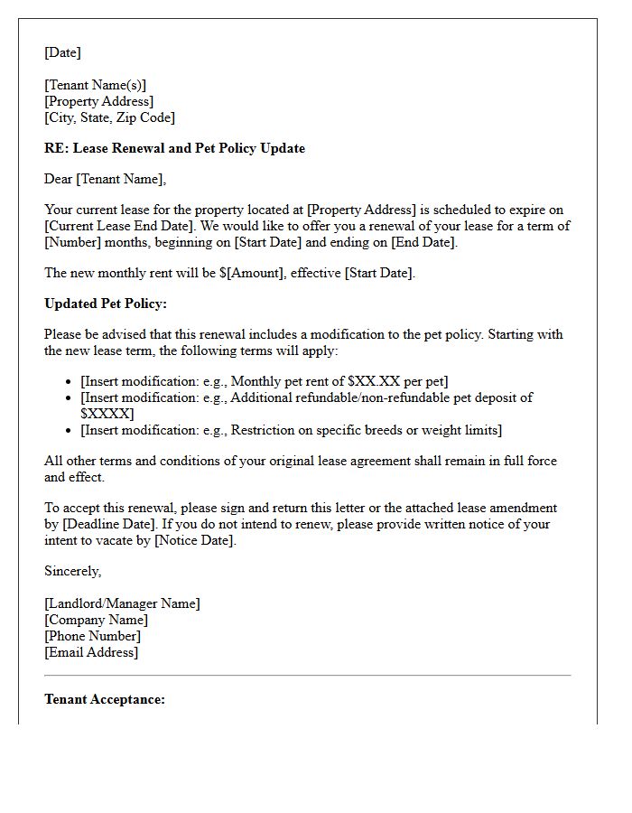 Lease Renewal with Pet Policy Modification Letter