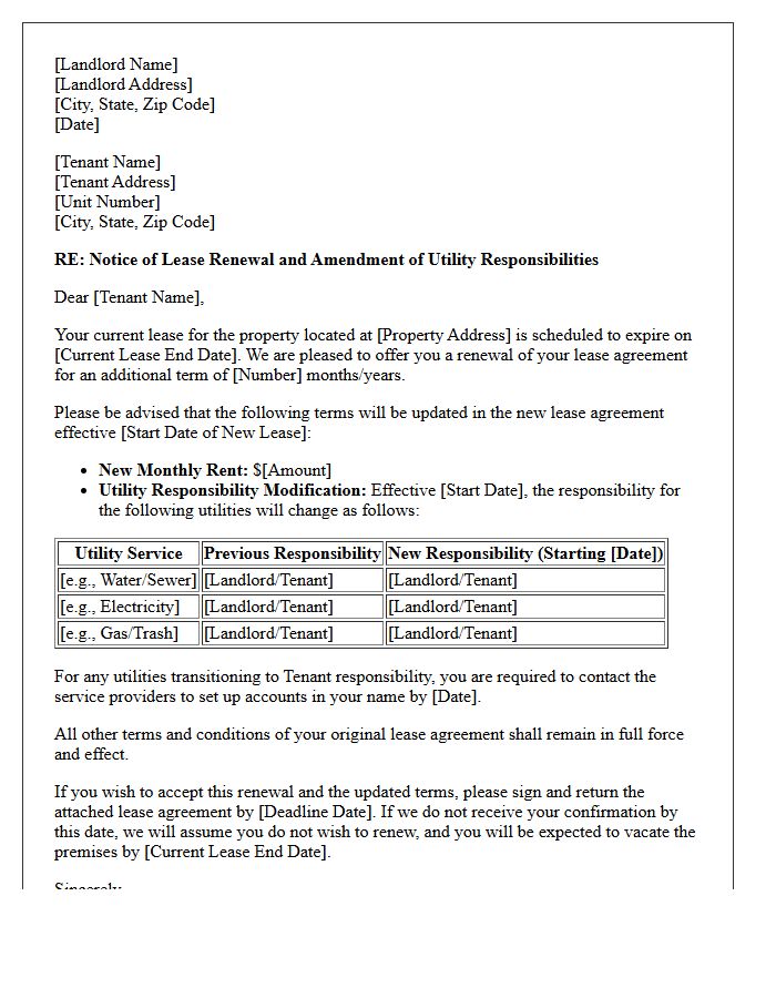 Lease Renewal with Utility Responsibility Modification Letter