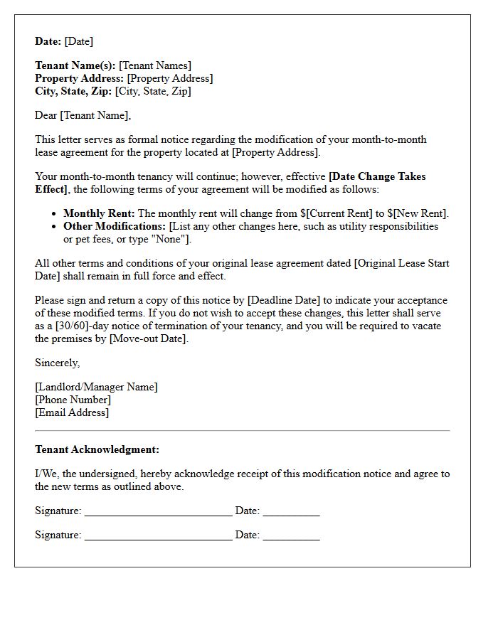 Month-to-Month Lease Renewal Modification Letter