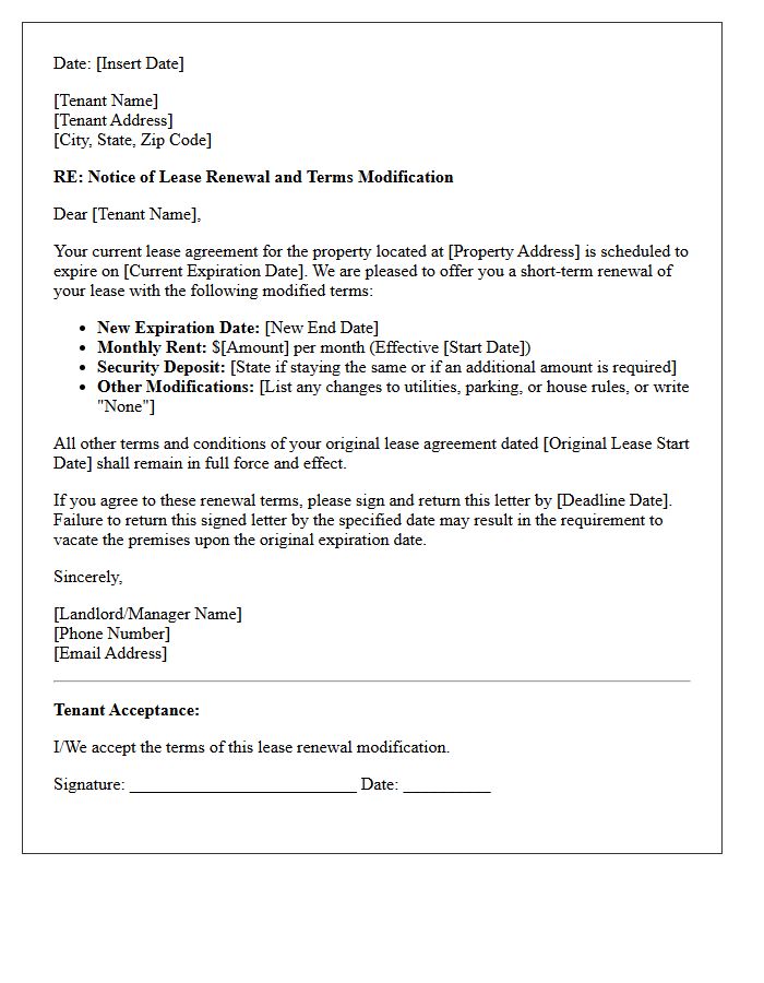 Short-Term Lease Renewal Modification Letter