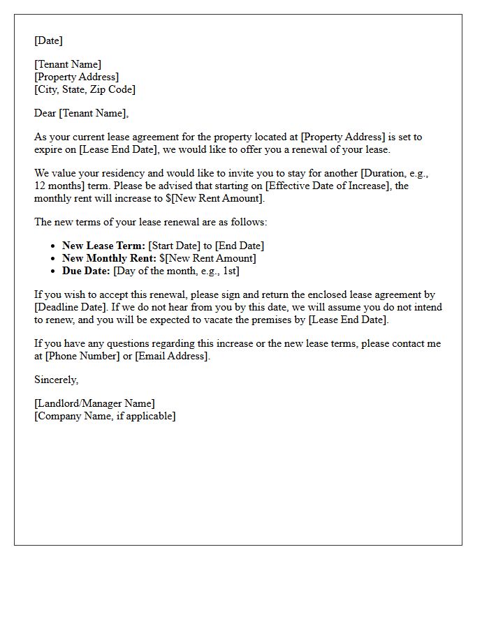 Standard Lease Renewal with Rent Increase Letter