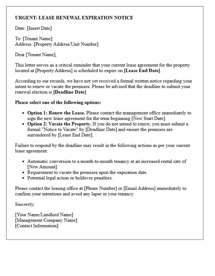 Critical Notice of Lease Renewal Expiration Letter