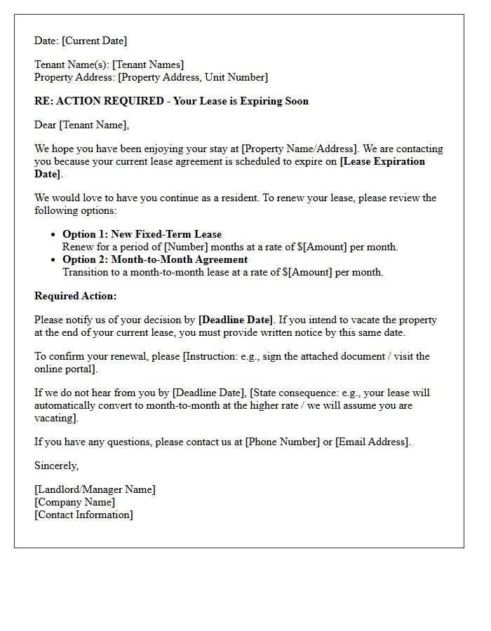 Expiring Lease Renewal Action Required Letter
