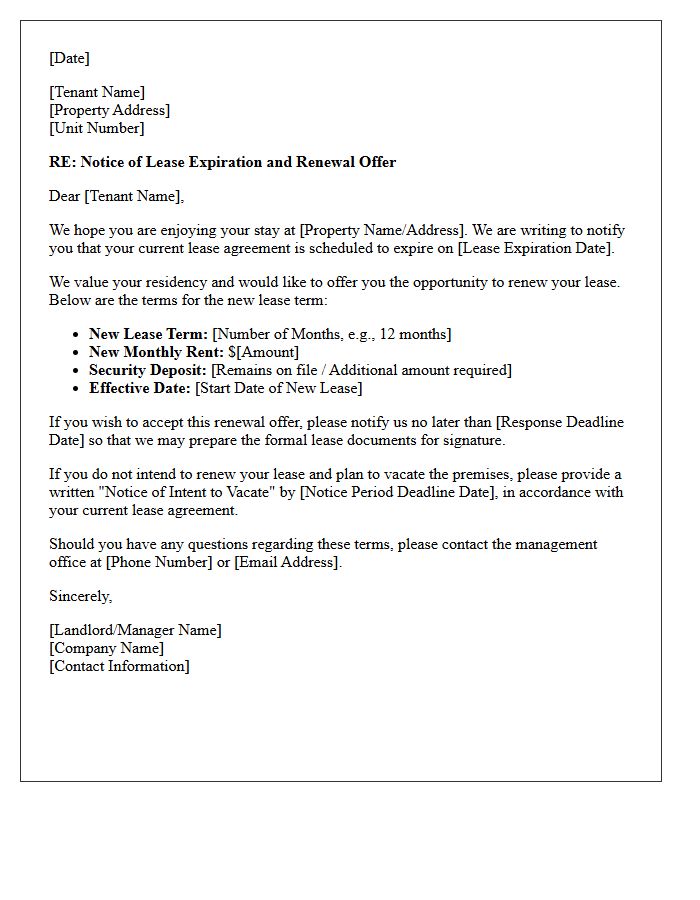 Impending Lease Expiration and Renewal Offer Letter