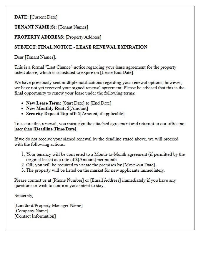 Last Chance Lease Renewal Agreement Letter