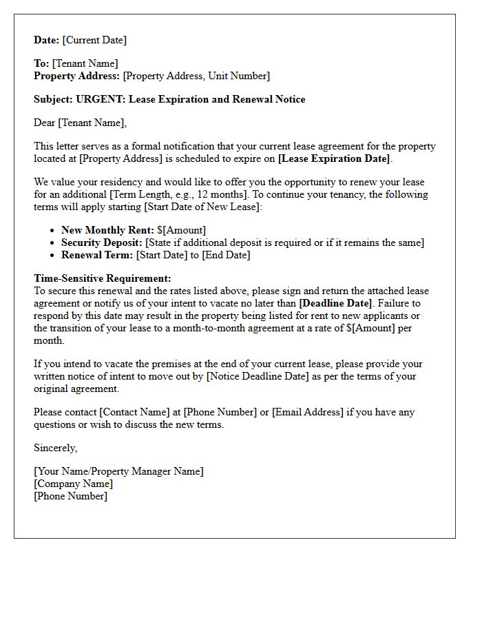 Time-Sensitive Lease Expiration and Renewal Letter