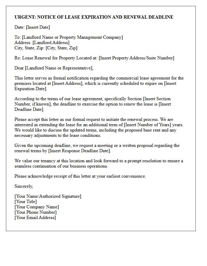 Urgent Commercial Lease Renewal Expiration Letter