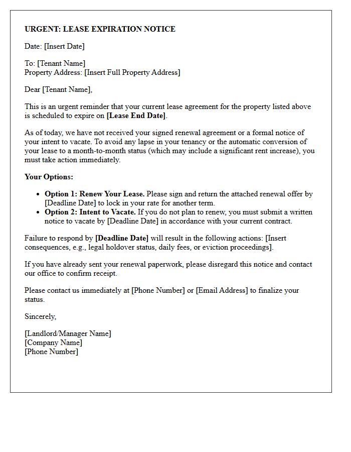 Urgent Lease Renewal Expiration Warning Letter