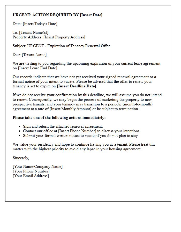 Urgent Tenancy Renewal Expiration Deadline Letter