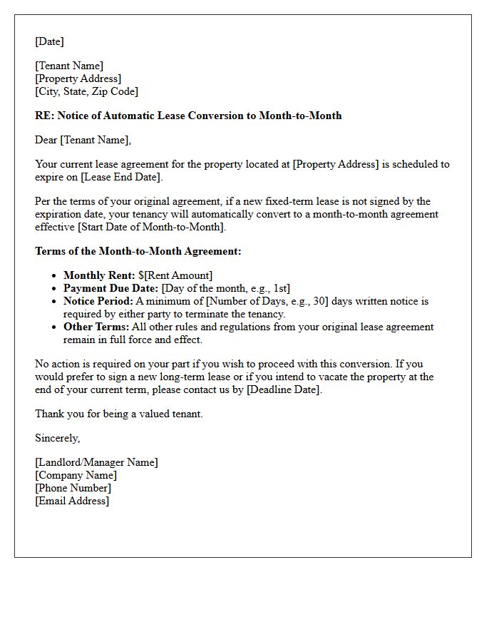 Automatic Month-To-Month Lease Conversion Offer Letter