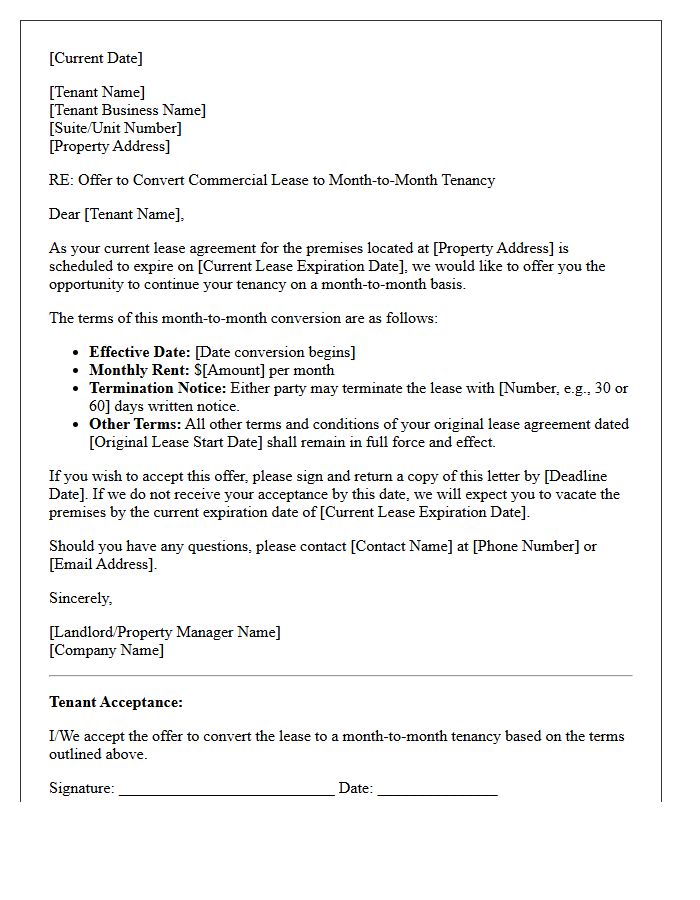 Commercial Property Month-To-Month Lease Conversion Offer Letter