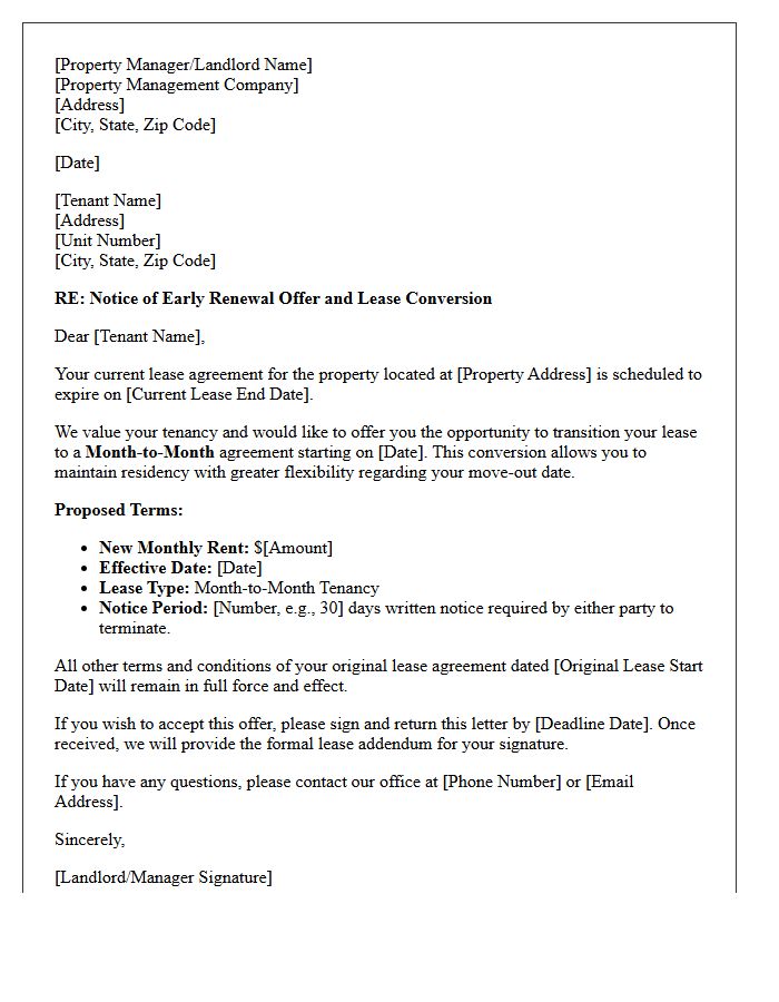 Early Renewal Month-To-Month Lease Conversion Offer Letter