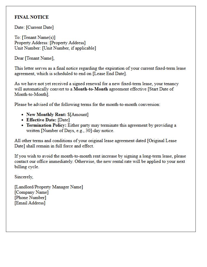 Final Notice Month-To-Month Lease Conversion Offer Letter