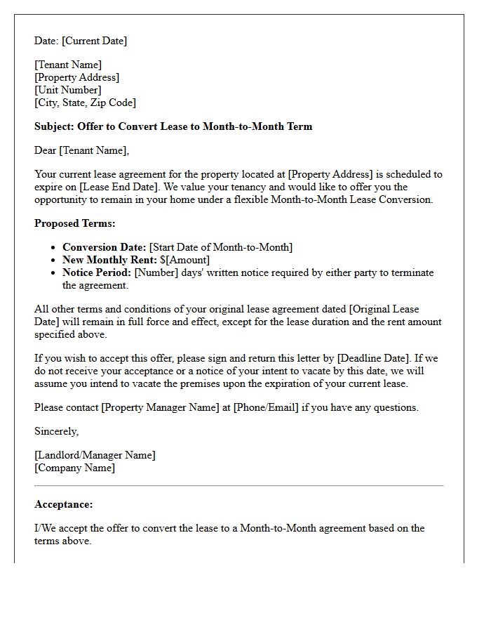 Flexible Term Month-To-Month Lease Conversion Offer Letter