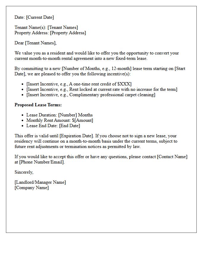 Incentive-Based Month-To-Month Lease Conversion Offer Letter