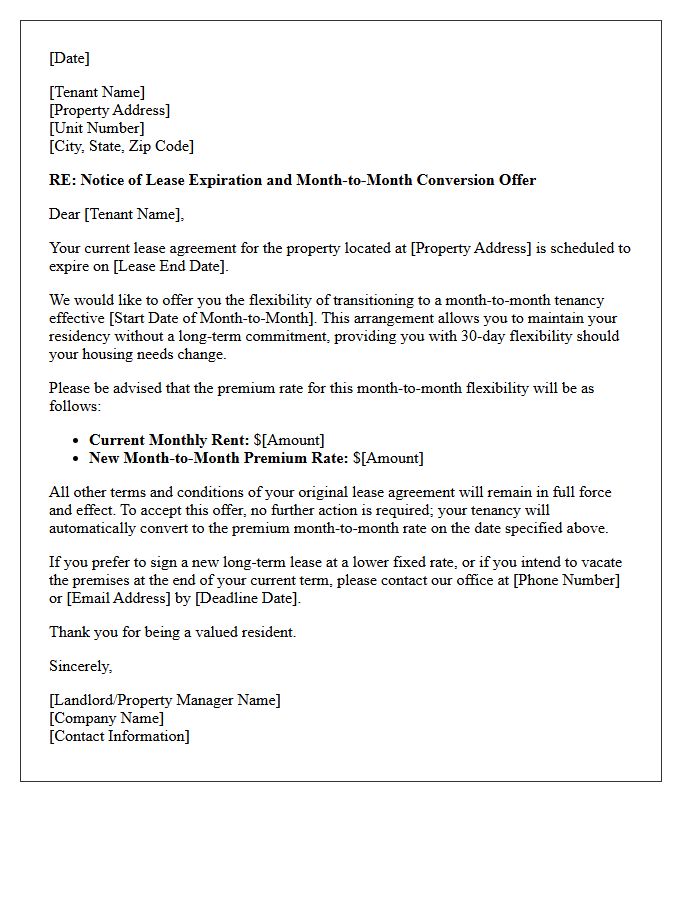 Premium Rate Month-To-Month Lease Conversion Offer Letter