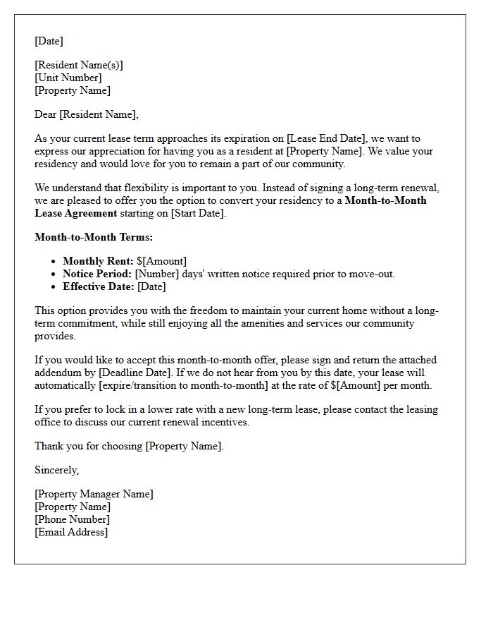 Resident Retention Month-To-Month Lease Conversion Offer Letter