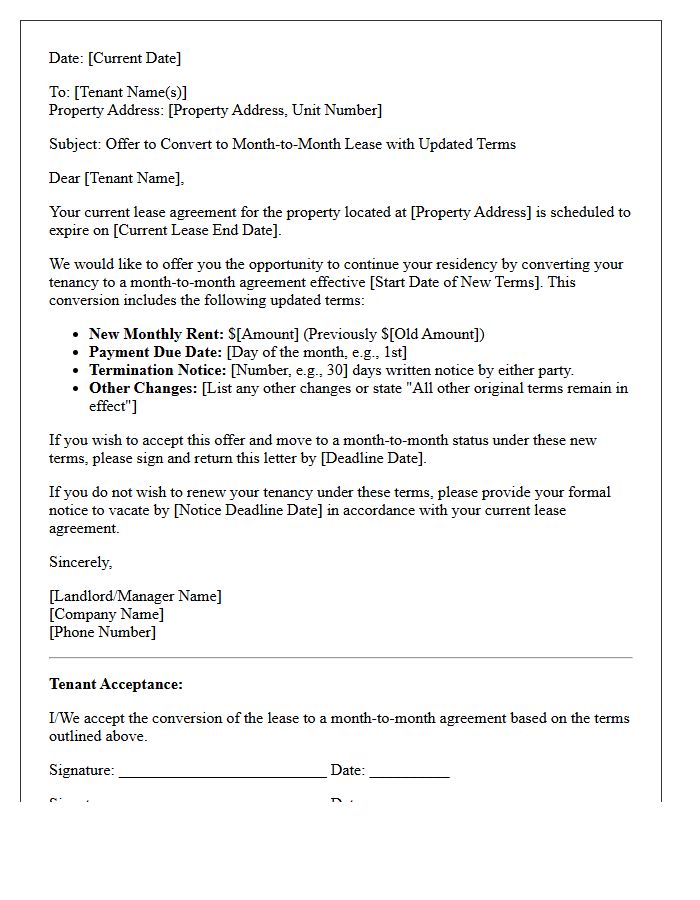 Updated Terms Month-To-Month Lease Conversion Offer Letter