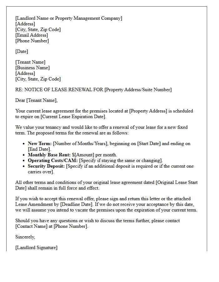 Commercial Fixed-Term Lease Renewal Letter